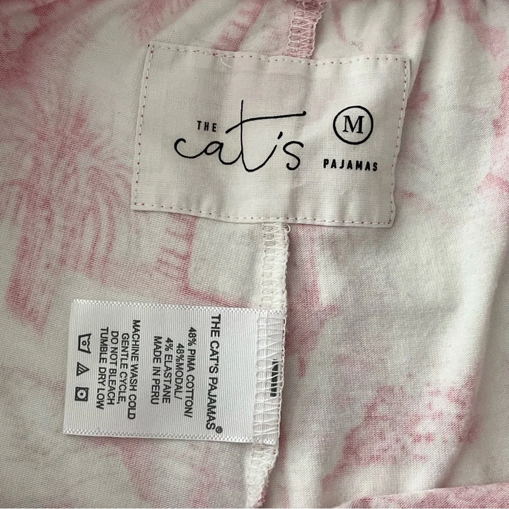 The Cat’s Pajamas Palm Grove Toile Pink Pima Knit Pajama Set Size M Vacationcore - Picture 15 of 15